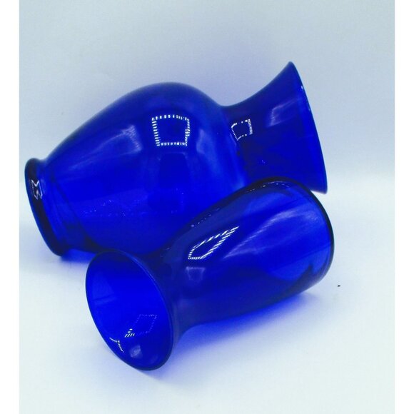 Set Of 2 Cobalt Blue Glass Vases 9" & 6.5" Heavy Decorative Floral Centerpieces - Picture 3 of 9